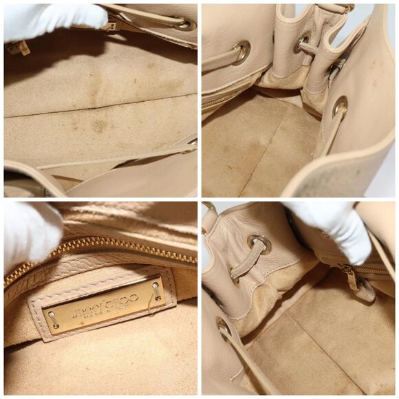 Jimmy Choo Hand Bag Leather Beige Gold Auth bs28764 - Picture 15 of 16